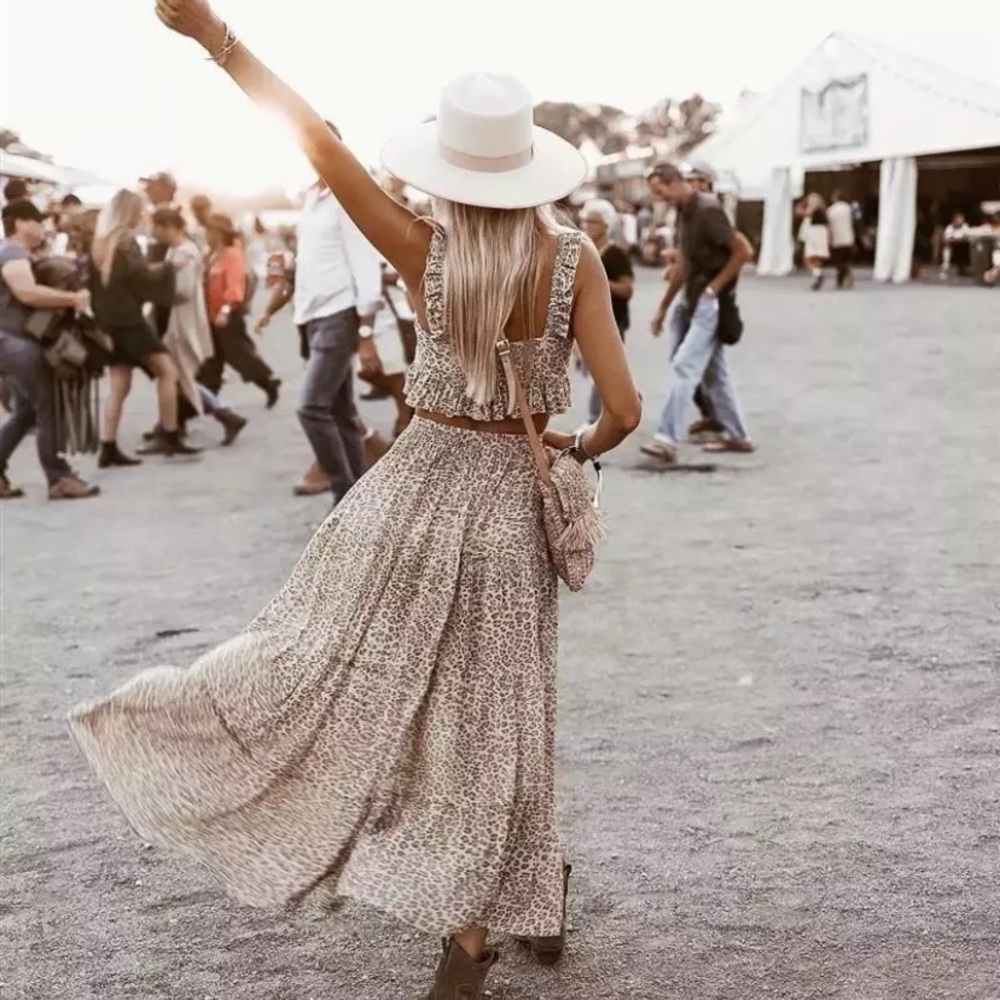 SOLD OUT Boho Festival Leopard Ruched Maxi Casual Skirt - Picture 6 of 9